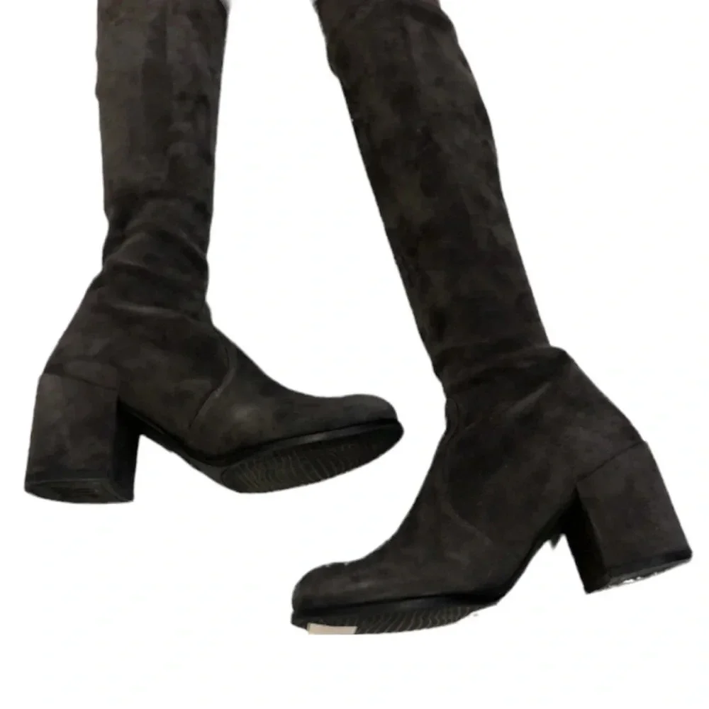 Stuart Weitzman Tieland Gray Suede Knee High Tall Designer Boots Women's 4.5